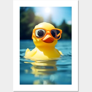 Cute Rubber Duck Wearing Glasses Posters and Art